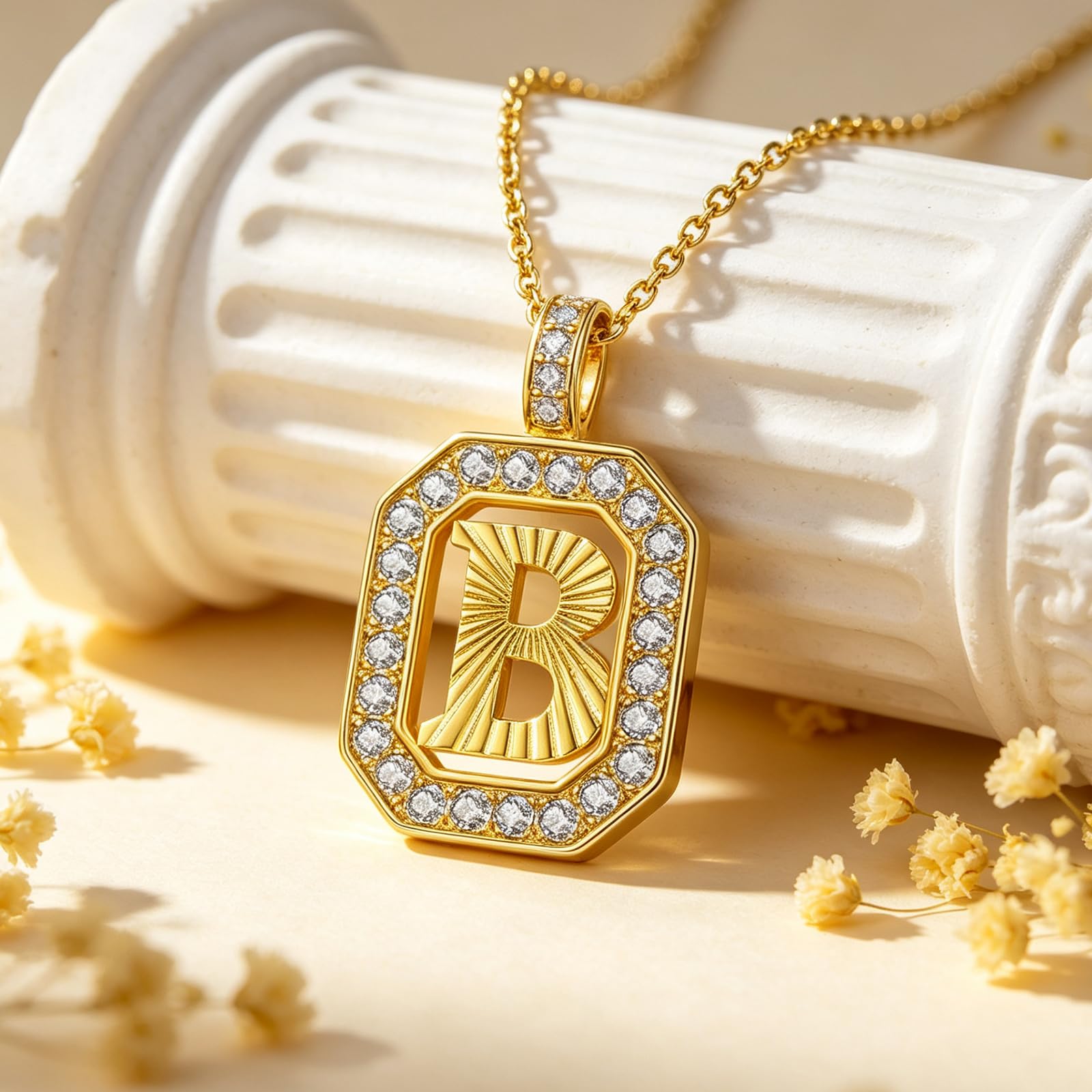 Collana con lettera placcata oro 14 carati, iniziale B, collana da donna