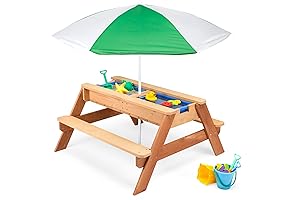 Best Choice Products Kids 3-in-1 Convertible Picnic Table with Umbrella