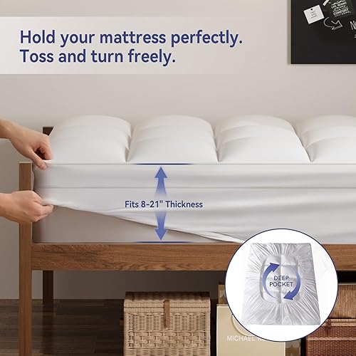 Miniatura 4 de ELEMUSE - Cubrecolchón grueso extralargo para dolor de espalda, suave y afelpado con esquinas profundas elástico, relleno alternativo de plumón,