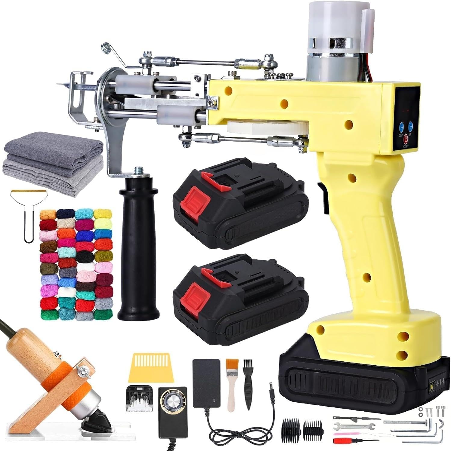 Tufting Gun Starter Kit - Digital Display, Adjustable Speed, 2 in 1 Cut & Loop Pile Rug Tufting Gun with Battery, Carpet Trimmer, Tufting Cloth & Rug Backing