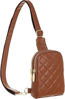 INICAT Travel Small Sling Bag Leather Crossbody Bags for Women Fanny Packs Cross Body Bag for Woman Cross Body Purses(Brown Grid)
