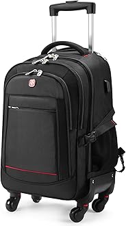 star cloud 4-Wheel Checked Rolling Backpacvel Laptop Backpack for Business, Water-Resistant Luggage, Backpack with Wheels for Commuting