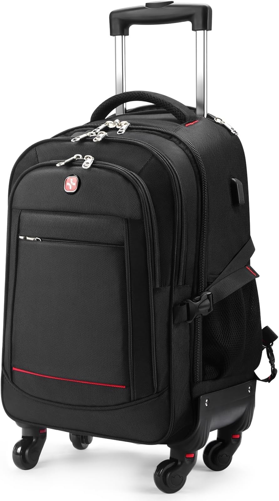 star cloud 4-Wheel Checked Rolling Backpacvel Laptop Backpack for Business, Water-Resistant Luggage, Backpack with Wheels for Commuting