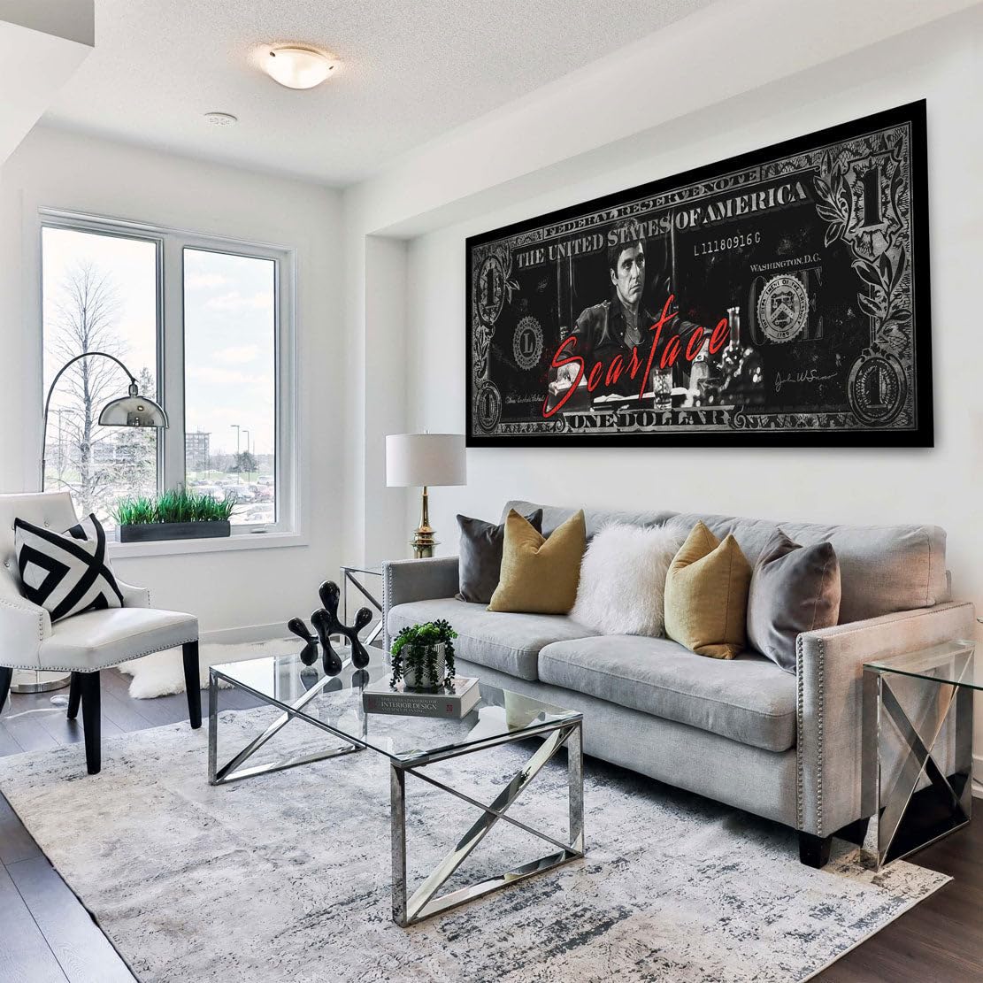 Pop Art Scarface Film Dollar Leinwandbild Wandbild Kunst XL Deko Größe 75x30x2cm