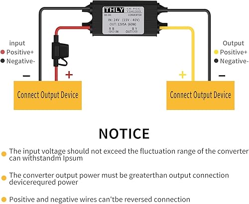 Miniatura 7 de Convertidor de 24 V a 12 V, convertidor de paso a paso de CC 5 A 60 W convertidor de voltaje de potencia con fusible impermeable, transformador de