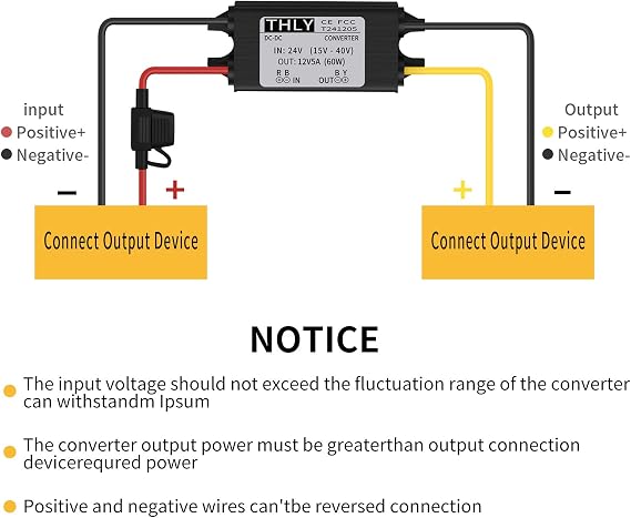 24V to 12V Converter, DC-DC Step Down Converter 5A 60W Power Voltage Converter with Fuse Waterproof, DC Transformer for Golf Cart LED Light Motor Truck Vehicle Boat etc. (Accept DC 15-40V Inputs)