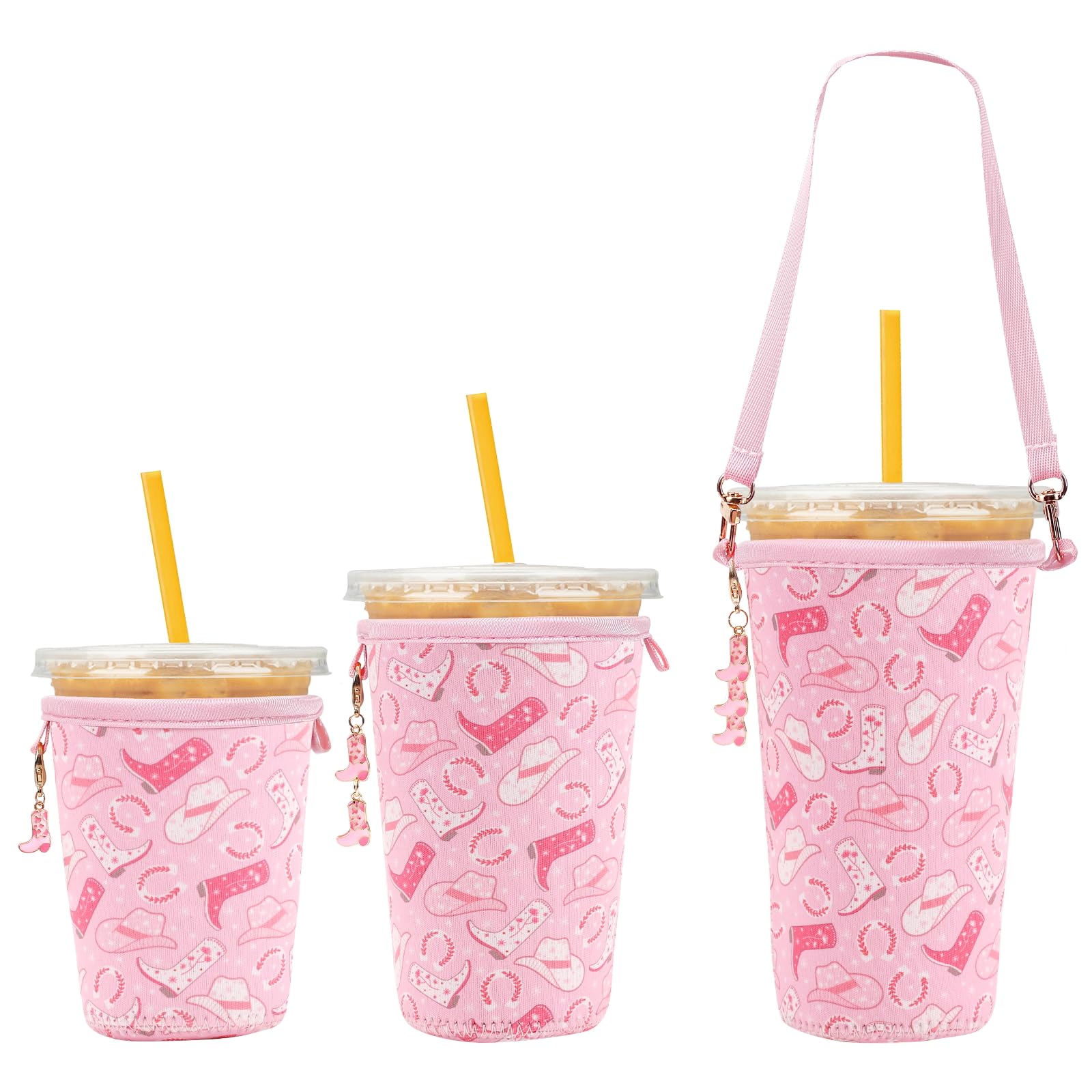 Photo 1 of SLEILIN Reusable Neoprene Iced Coffee Sleeve with Strap & Charms (3PC)