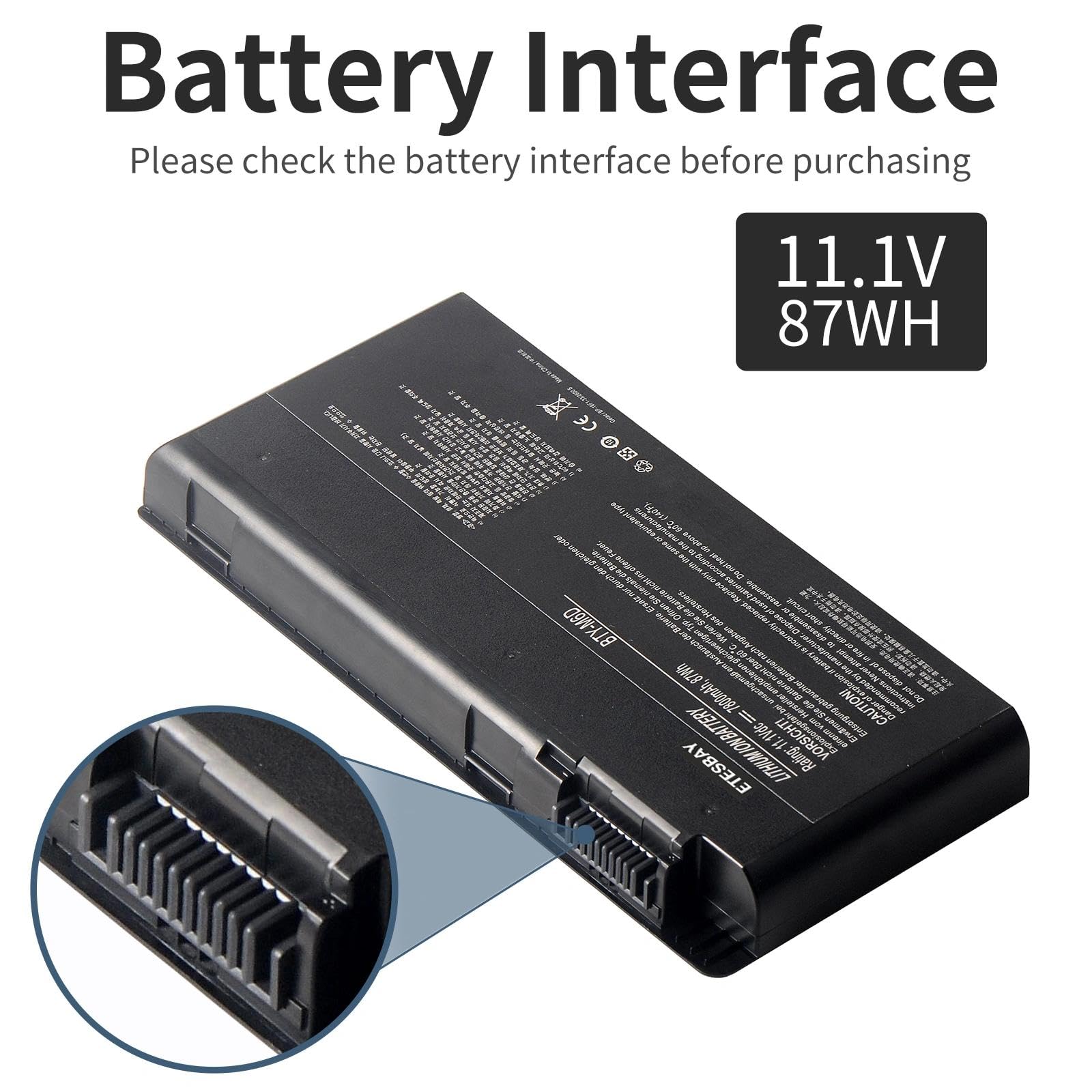 KingSener ETESBAY BTY-M6D Laptop Battery Replacement for MSI GT60 GT70 GX780R GX680 GX780 GT780R GT660R GT663R GX660 GT680R GT783R 11.1V 7800mAh New 9 Cells