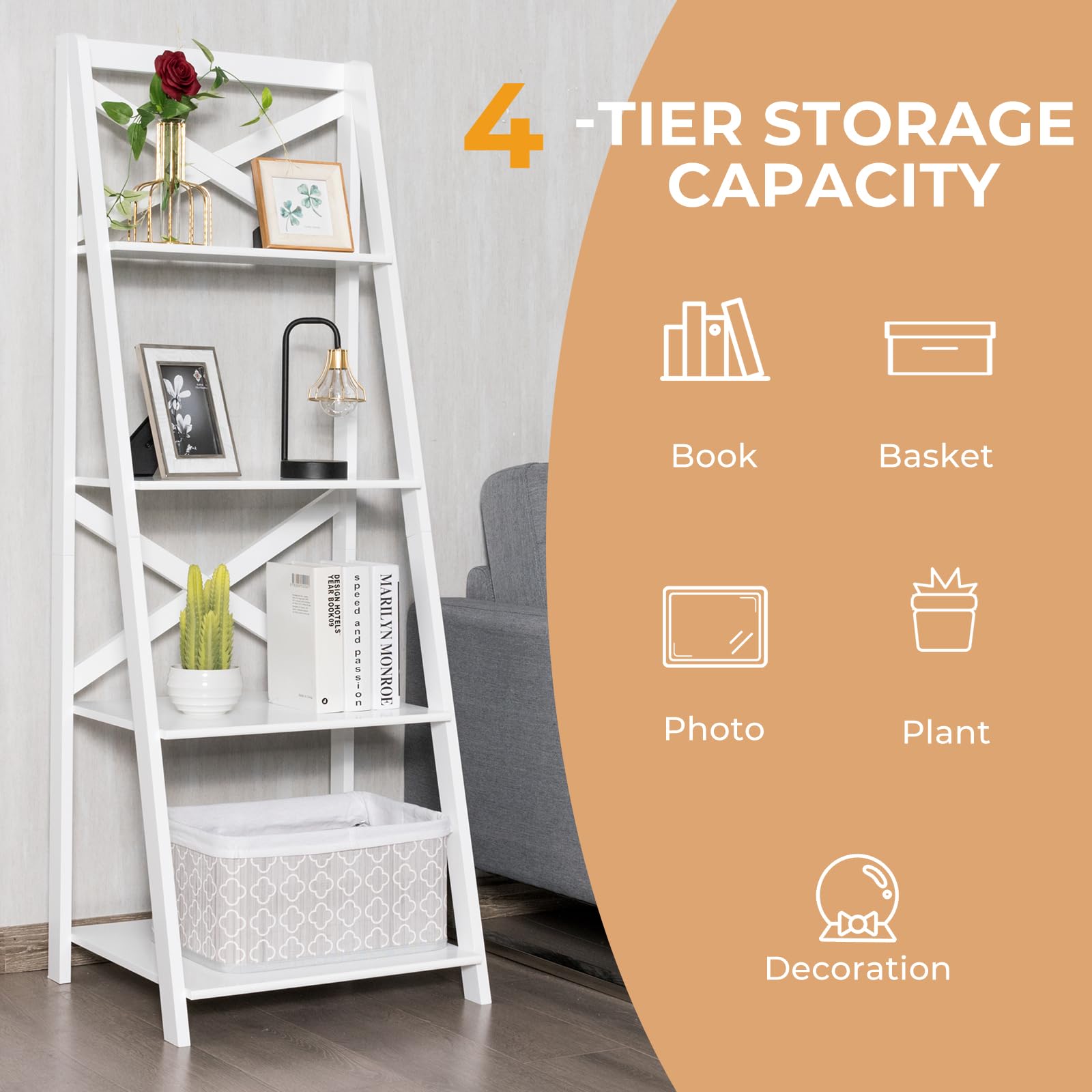 Libreria COMPOSAD PRATICO Con 3 Ante Scorrevoli - 120x195x35,6 Cm, Cemento/Bianco, Made In Italy - Foto 4