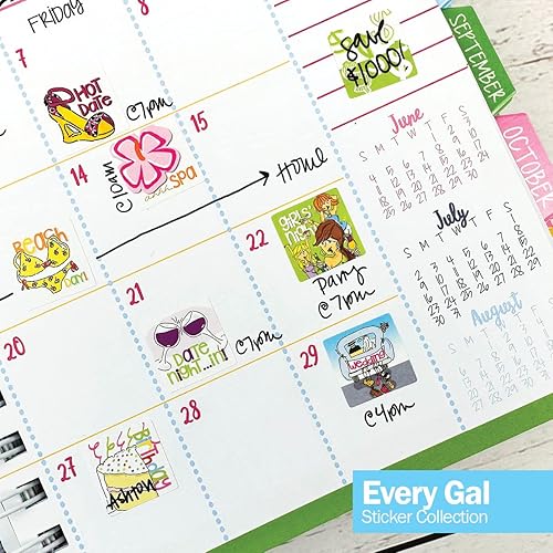 Miniatura 7 de Carpeta de recordatorios 2023-2024 de 18 meses + juego de calcomanías para planificador variado, vistas semanales y mensuales, tapa dura, cierre