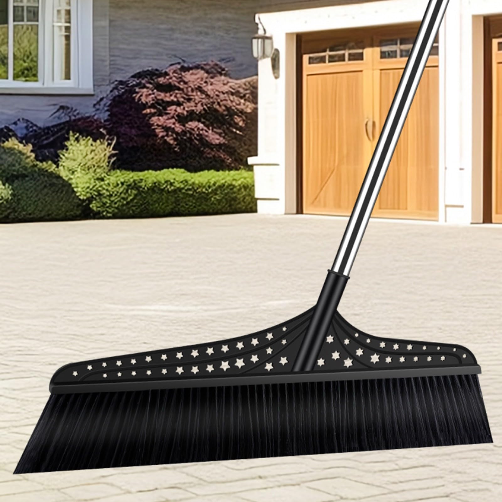 Scopa per interni, scopa angolare con setole dure e manico resistente, scopa a spinta per esterni resistente per pavimenti da cucina e garage(Black,70cm)