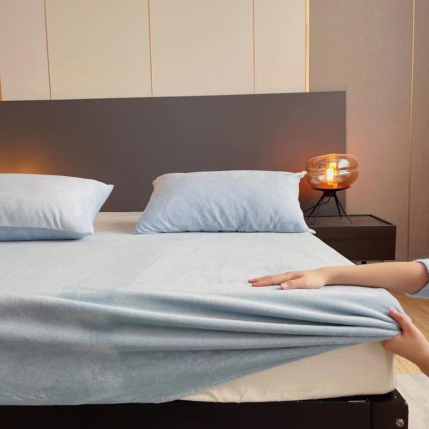 Vintage Soft Velvet Flannel Fitted Sheet Bed Cover,Warm Bed Sheet Coverage Mattress Protector Cover