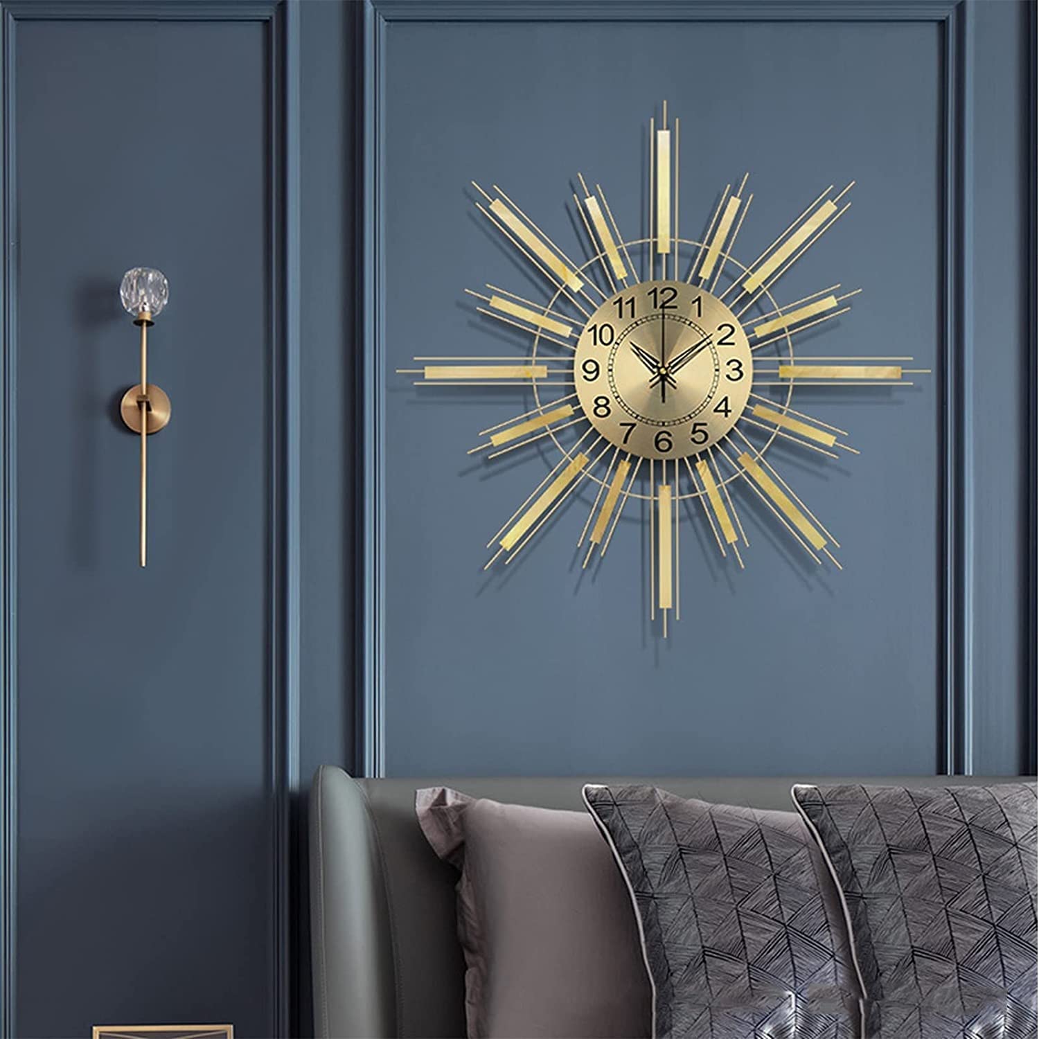 SaryEdge Wall Clock Modern Art Wall Clock Modern Wall Clock, Unique Artistic Metal Clock, Wall-Mounted Living Room Clock, Living Room Cafe Restaurant Gold Quartz Clock, 65Cm Wall,