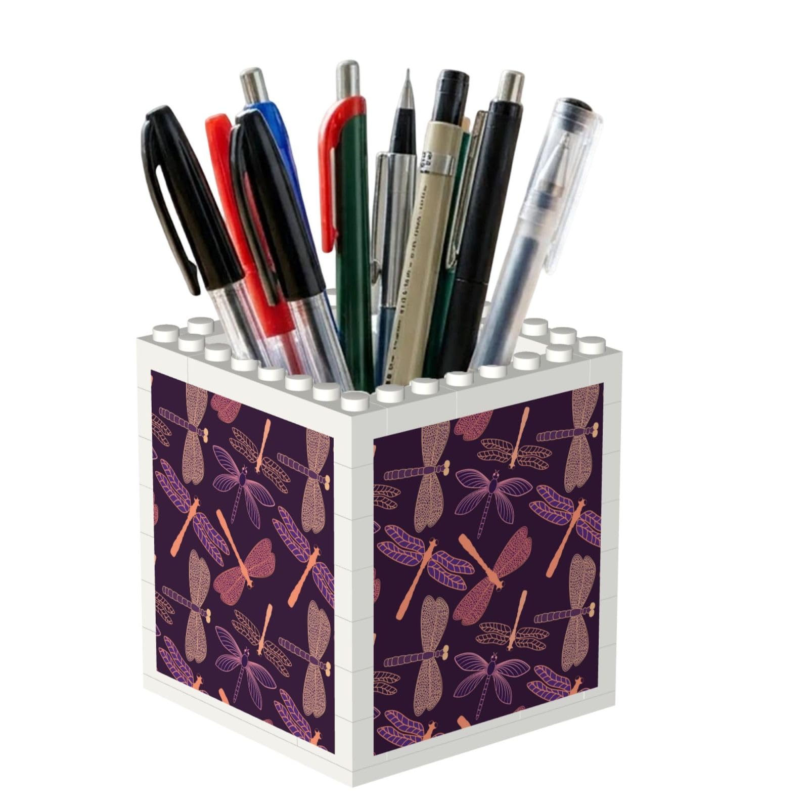 Poadnly Purple Dragonfly Printing, Pen Pot Pencil Holder for Office Home School, Compact Desk Organiser for Office Stationery