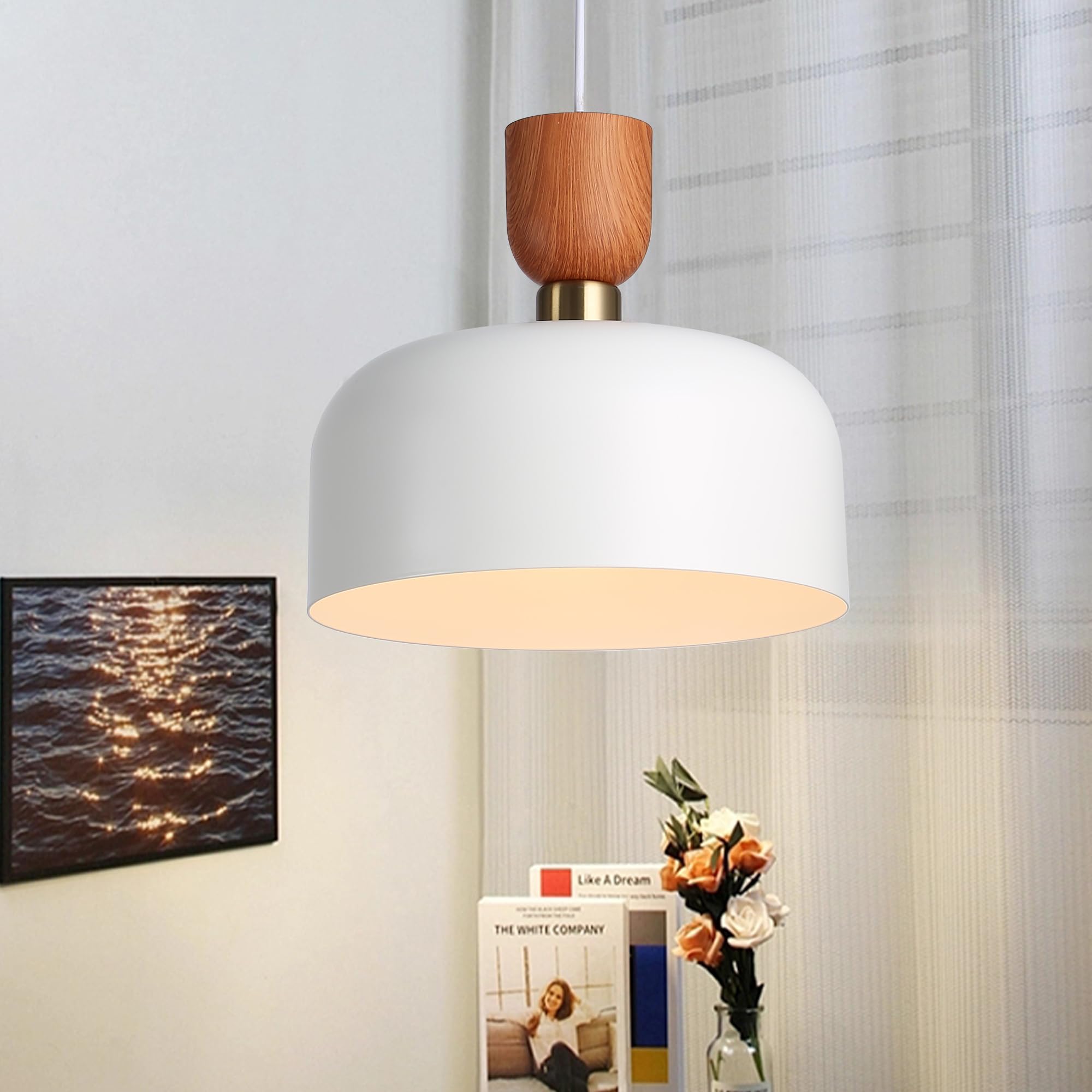 11 8 Dome Pendant Lights Wood Chandeliers Ceiling Lighting Fixture Farmhouse Metal Lampshade Hanging Lamp for Living Room