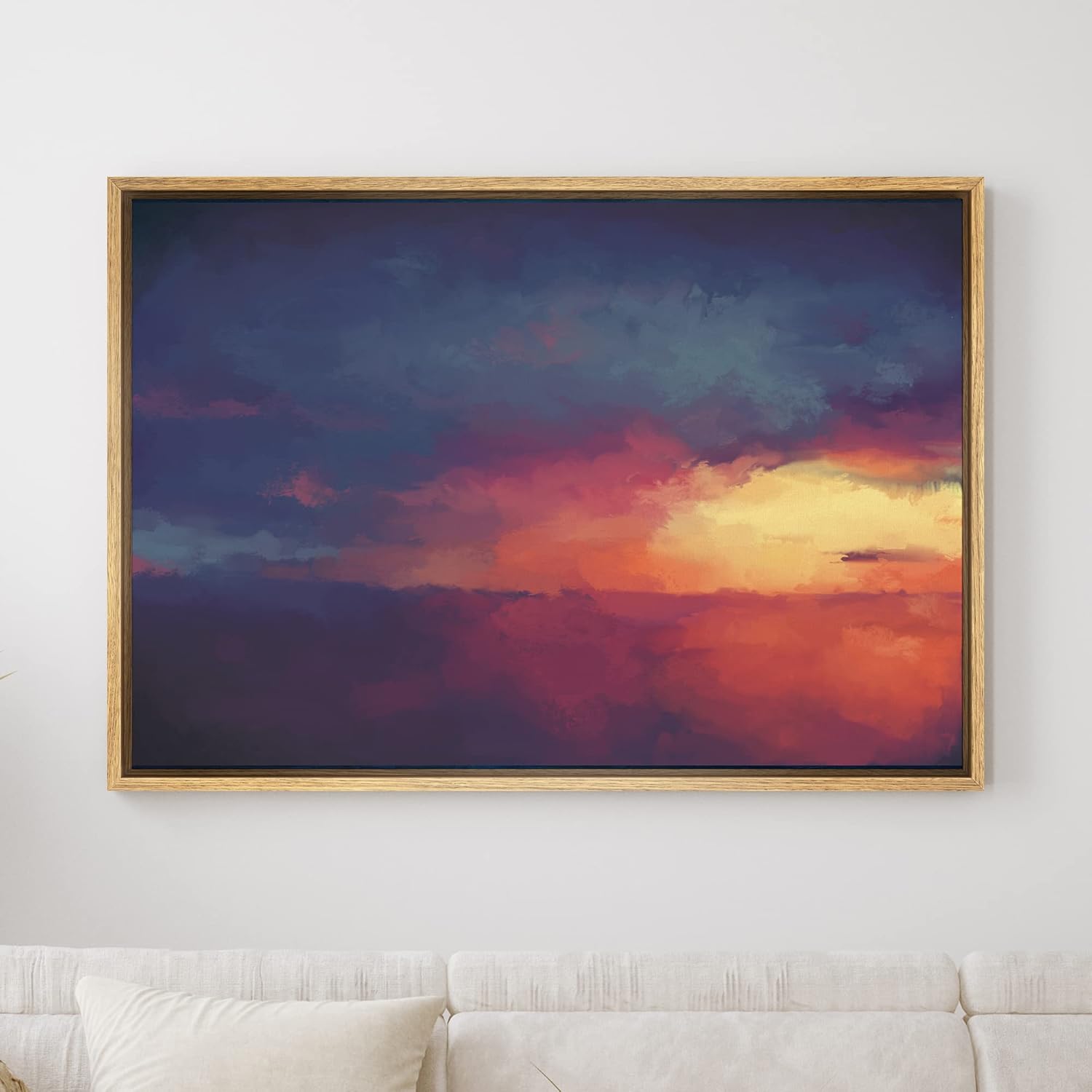 SIGNWIN Framed Canvas Wall Art Bright Orange Red Sunset with Reflection on The Sea Coastal Ocean Oil Painting Abstract Modern Closeup Relax/Calm for Living Room, Bedroom, Office - 16"x24" Natural