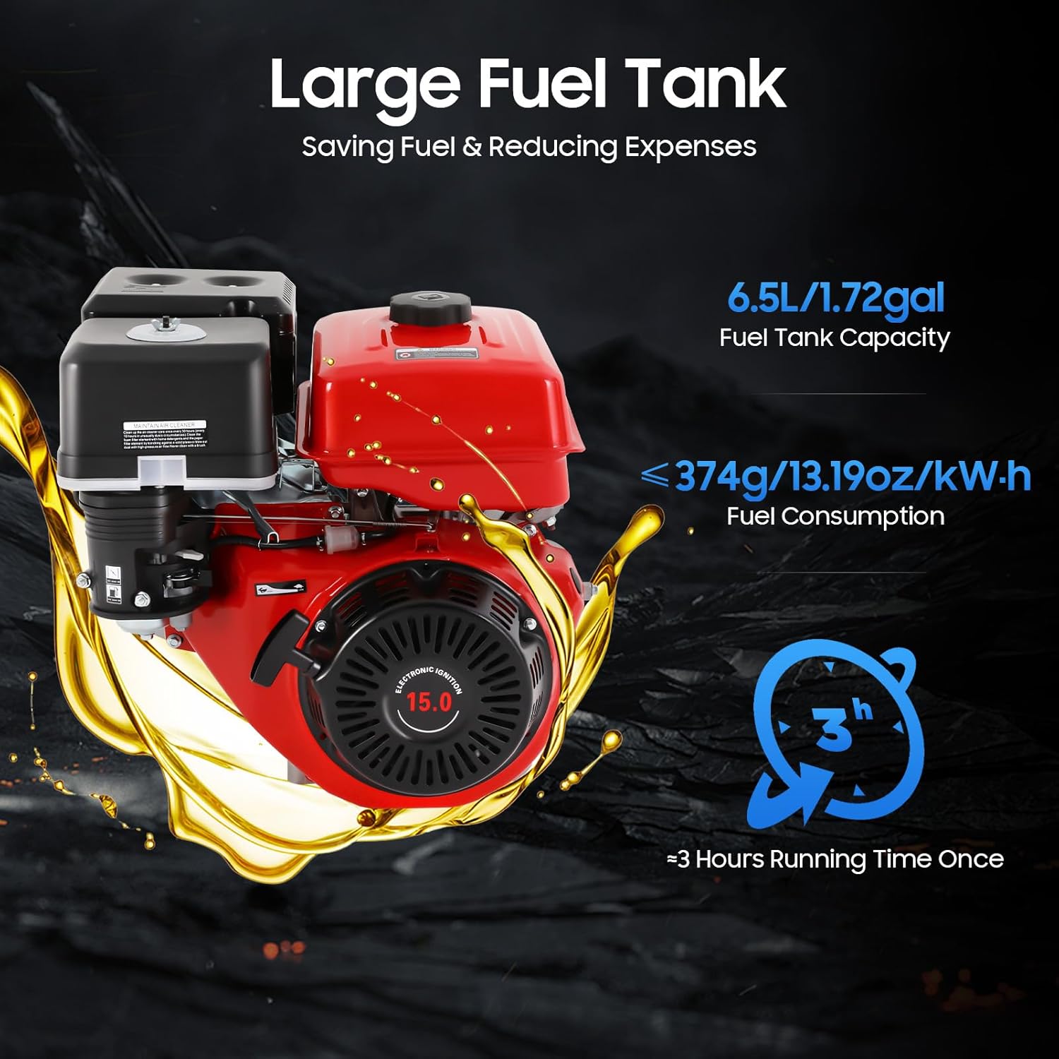 15HP Mud Motor Kit, 420CC 4 Stroke Gasoline Boat Engine Motor Outboard Fishing Engine with TCI Ignition System, 180-Degree Outboard Motor for Small Boats of 9.84-19.69Ft