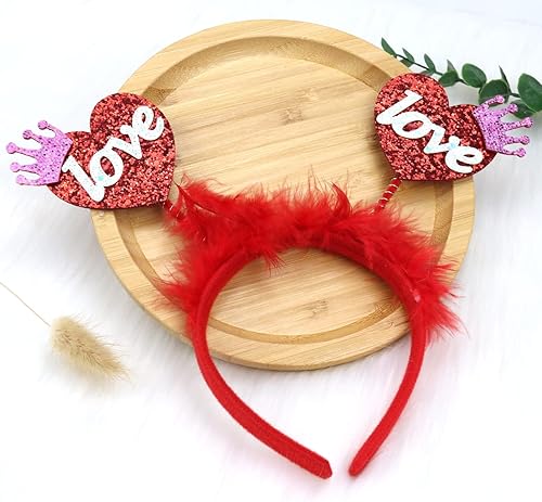 Miniatura 4 de Kistreao Diadema de San Valentín, banda para el cabello con corazón brillante, accesorios para el cabello para niñas y mujeres, regalo de fiesta