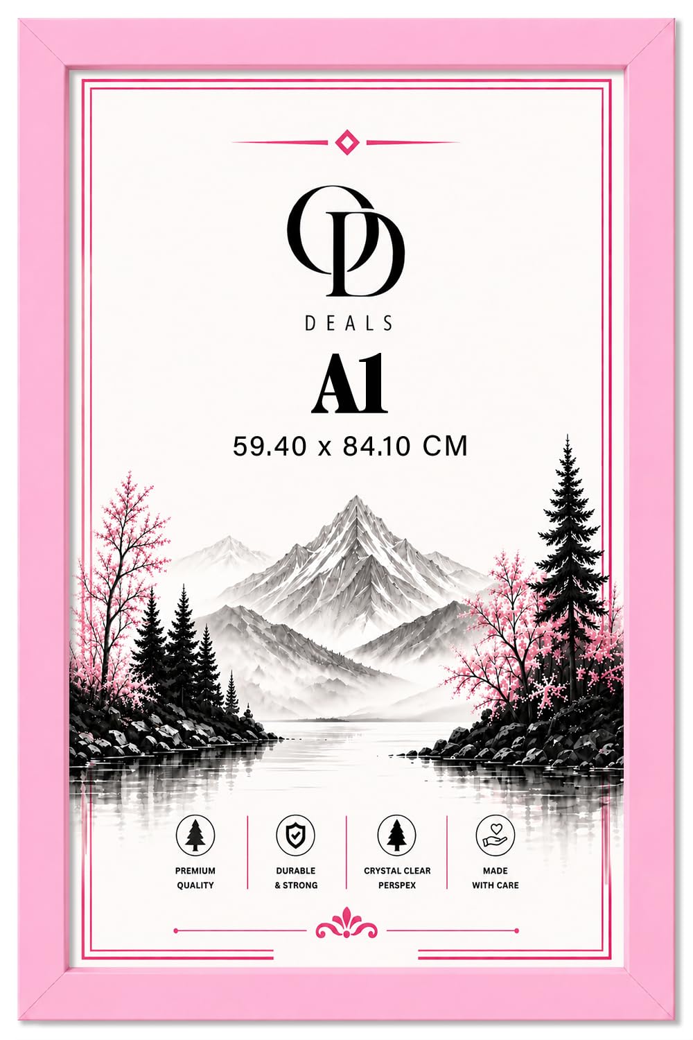 Online Deals | MDF Poster Frame A1 (59.40 x 84.10 CM) A1 (84.10 cm x 59.40 cm) for Retro Travel Prints, Vintage Maps & Charts, MDF Wood, Easy Wall Hanging [ Pink ]