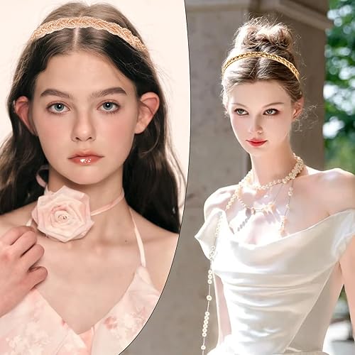Miniatura 3 de 5 diademas de perlas con diamantes de imitación, diademas de metal dorado, diademas de perlas sintéticas blancas, bandas para el cabello, decoración
