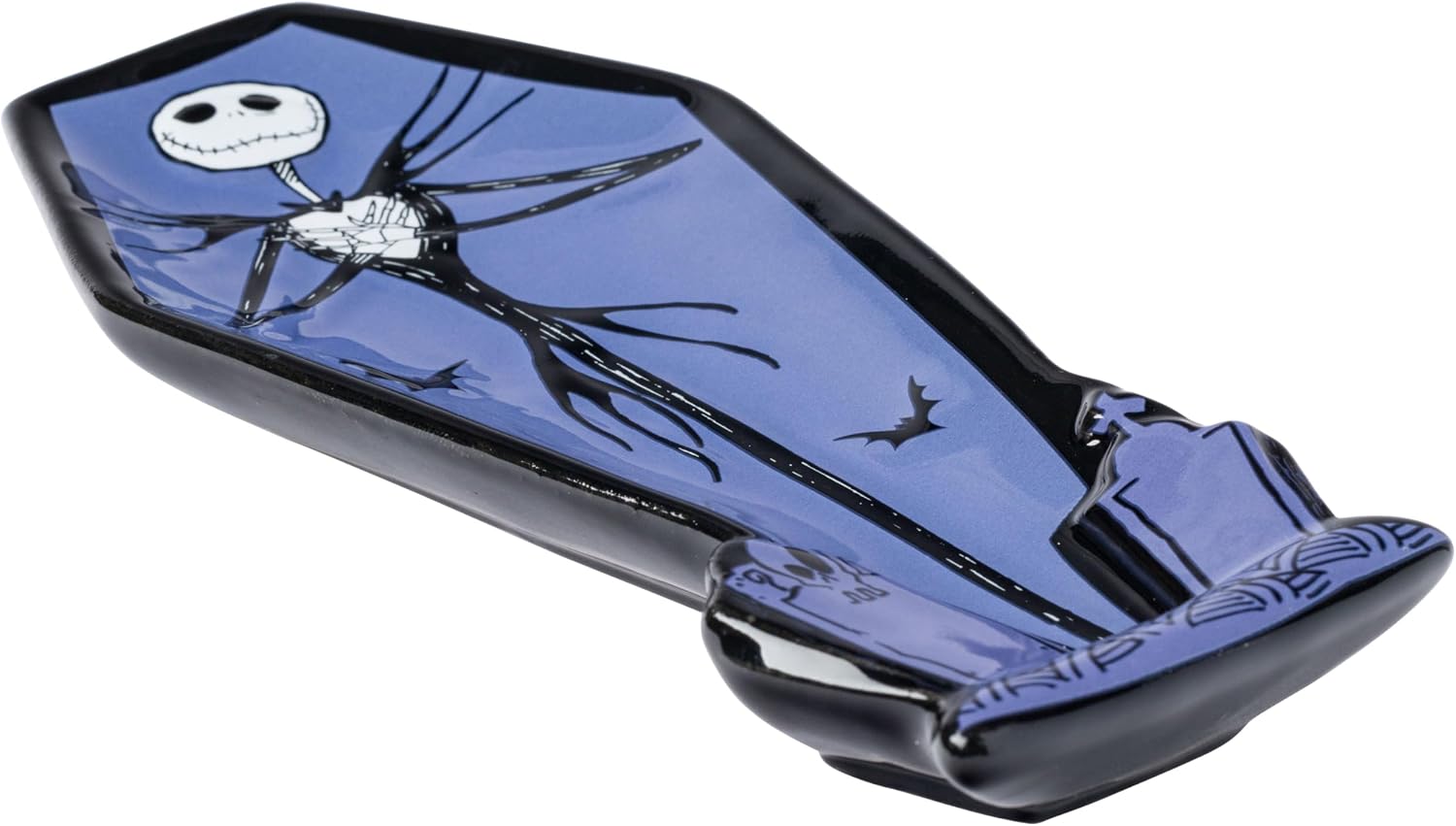 Silver Buffalo Disney Tim Burton's The Nightmare Before Christmas Featuring Jack Skellington Pumpkin King Coffin Shaped Sculpted Ceramic Spoon Rest