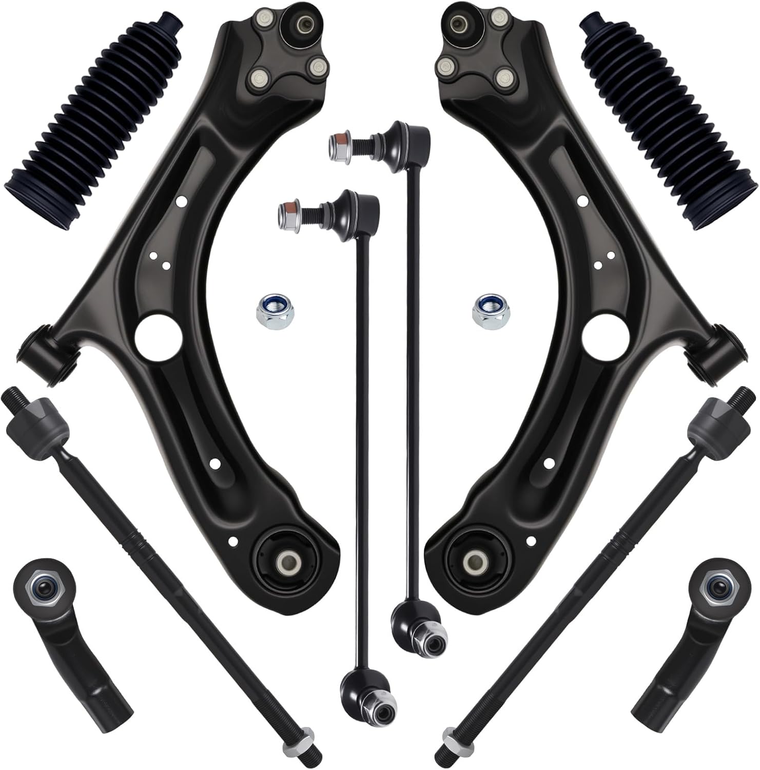 AUQDD 10Pc Front End Suspension Kit Fit For 2012-2019 Volk-swagen Beetle, 12-2022 Passat, 2 Lower Control Arm w/Ball Joint 2 Sway Bar Link 4 Outer Inner Tie Rod End (# 522-837 K80478 EV800899 ES80666)