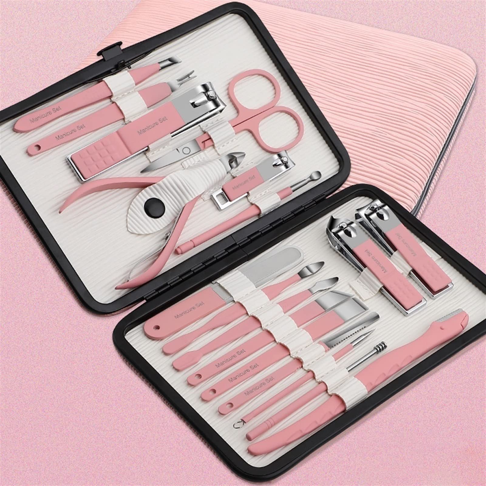 Kit de Manucure Clippers à ongles 18 pièces Définir des tondeuses à ongles en acier inoxydable Kit de pédicure Fichier à ongles Clippers à ongles manucure Kit de beauté avec sac de mode portable Ensem