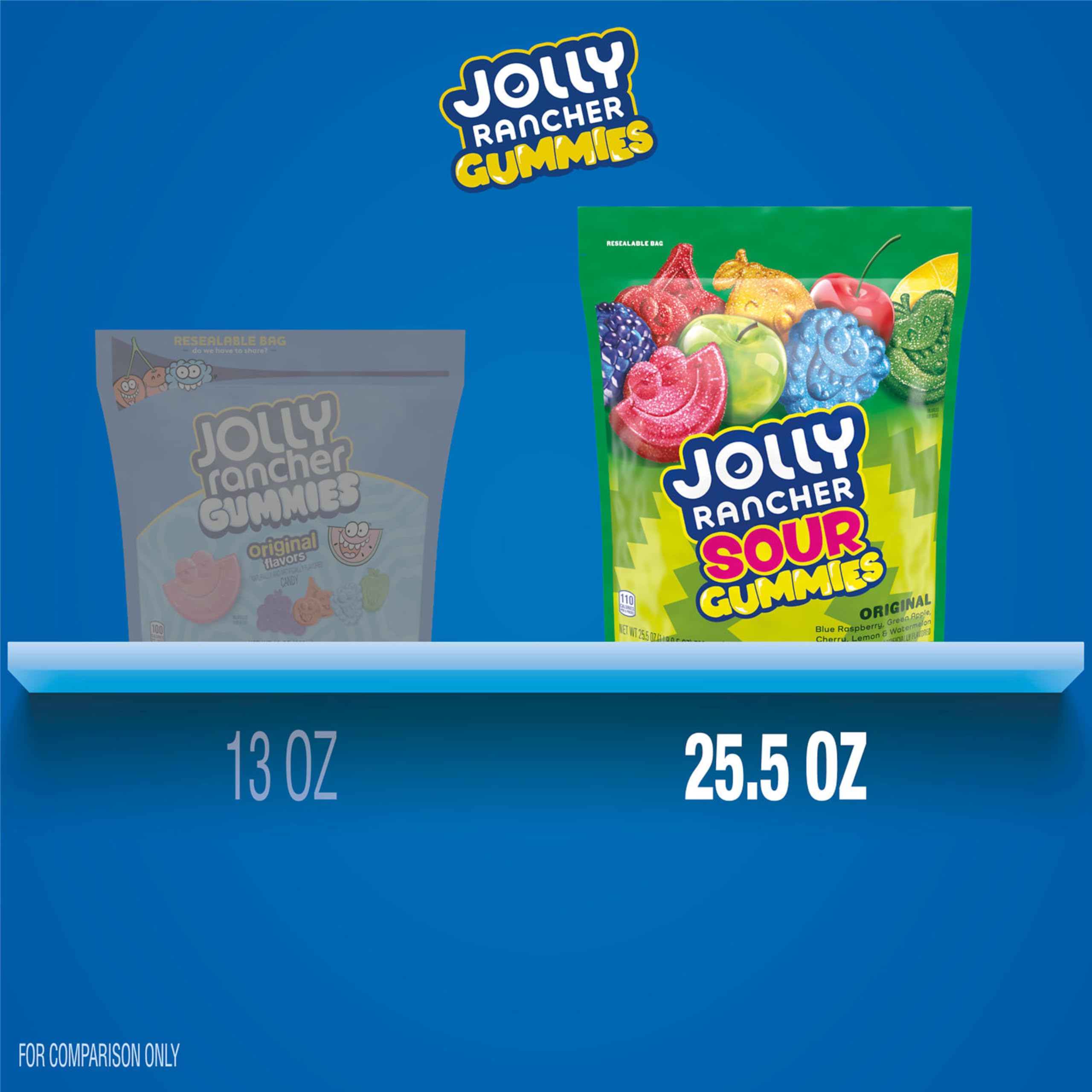 JOLLY RANCHER Sour Gummies Assorted Fruit Flavored Candy Resealable Bag, 25.5 oz