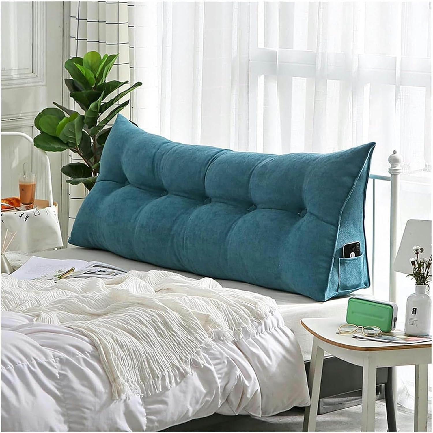 Soft Triangular Wedge Pillow Positioning Support Reading Backrest Cushion with Removable Cover, Comfortable Bed Rest Reading Wedge Headboard Backrest Tufted Pillow