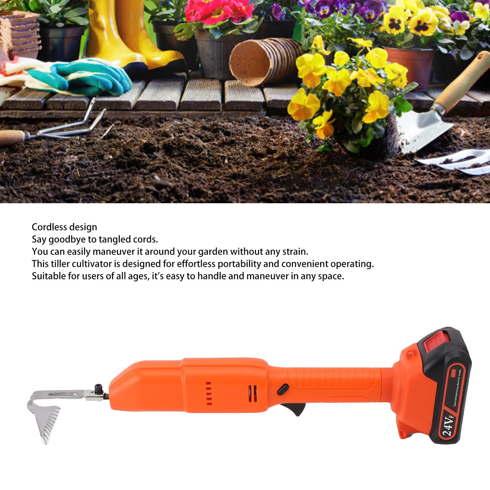 TOPINCN Coltivatore a Batteria, Zappa da Giardino Elettrica da 2500 Giri/min con Batteria Agli Ioni di Litio da 1500 MAh, per la Coltivazione del Terreno Giardinaggio del Prato Diserbo (Spina europea)