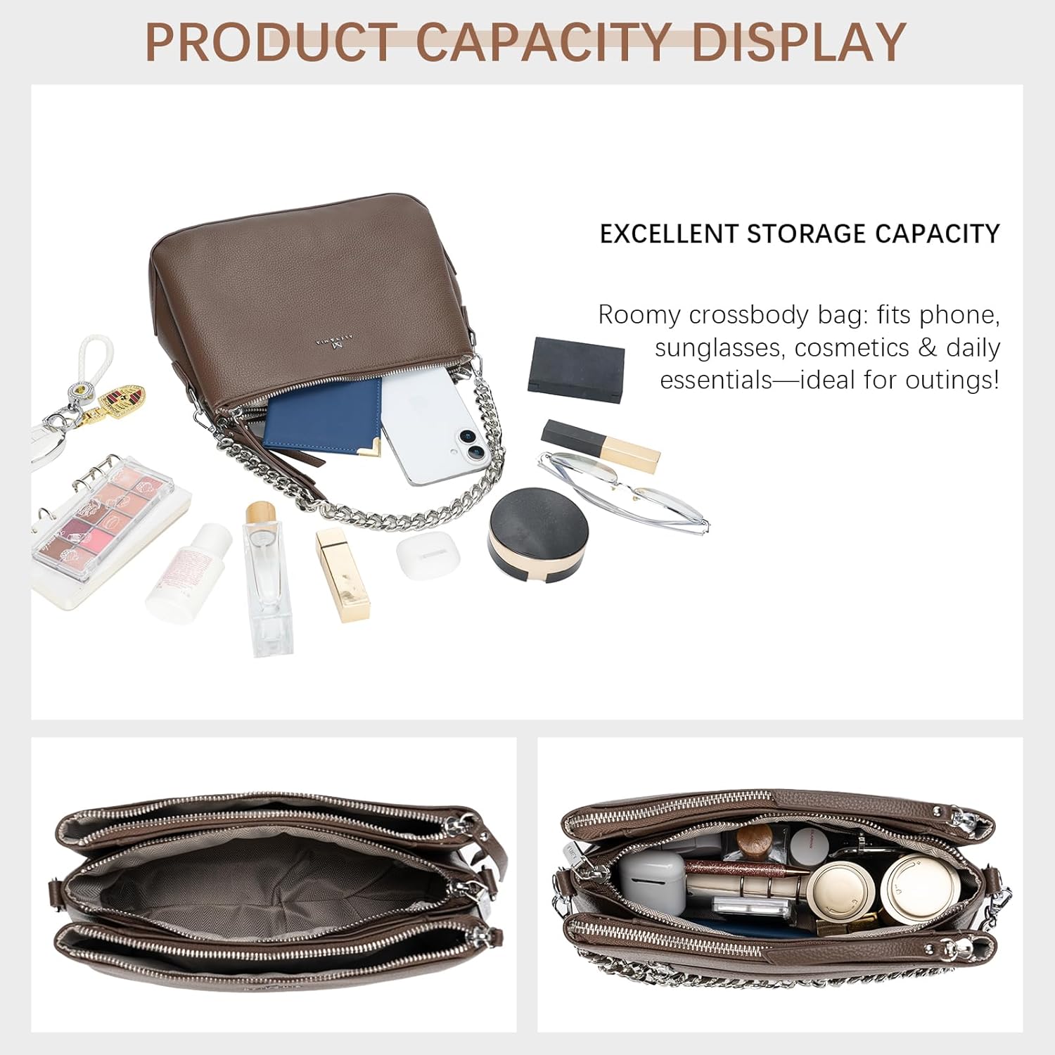 ALEX&MIA Crossbody Bag for Women - Medium Vegan Leather Handbag with Multiple Zippered Pockets, Two-Strap Design - Image 3