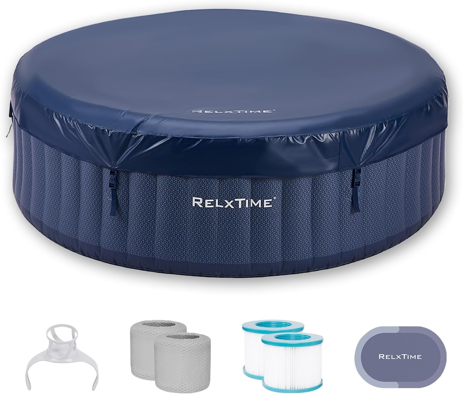 Inflatable Hot Tub 4-6 Person, Portable Blow Up Hottub with Cover, 130 Air Jets, Built in Heater Pump, Round Outdoor Spa, Cup Holder, 2 Filters, Blue