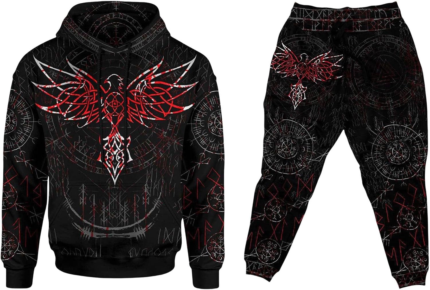 Viking Hoodie and Sweatpants Set, Norse Mythology Tracksuit with Pullover Hoodie and Joggers, Streetwear Outfit