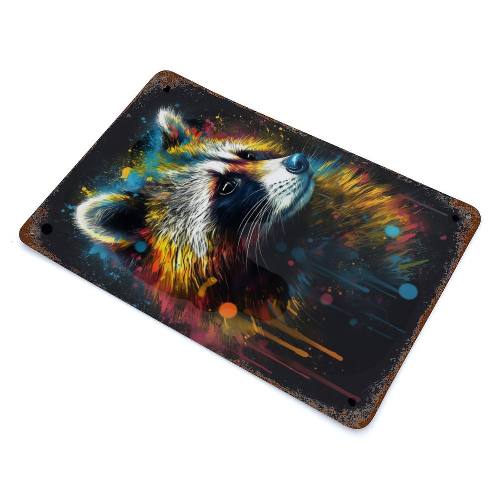 Retro Metal Sign with Racoon Painting Design 11.8"x7.9", for Bistro, Counter And Cafe Decor, Shabby Chic Decor