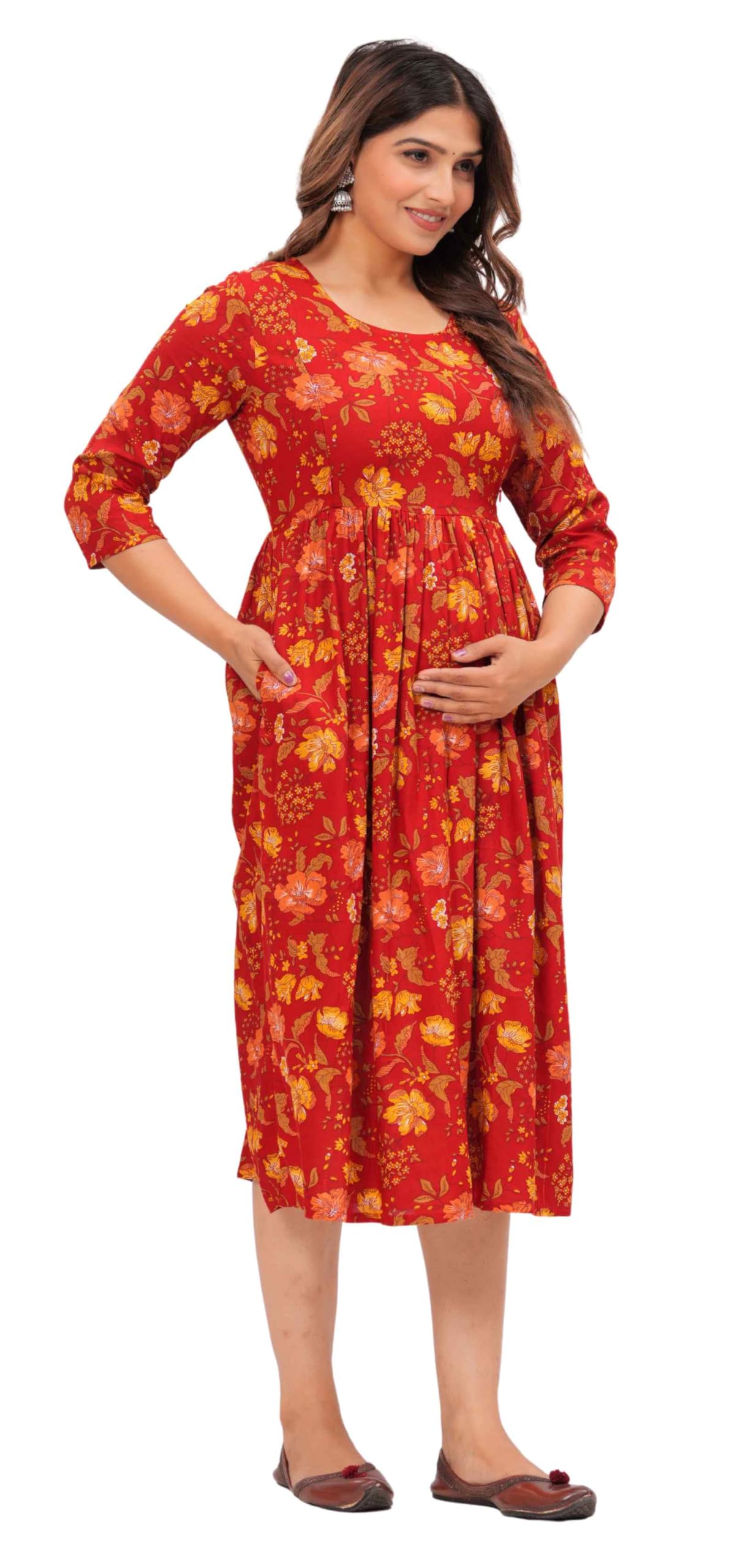 Jikonet Women's Maternity Dress Feeding Kurti with Zippers, Side Pocket