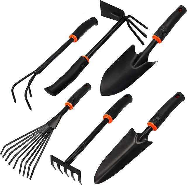 Instalguru BRADAS® Gartenwerkzeug Set 6-Teiliges Gartengeräte DE LUXE Aus Stahl 6in1 Stück: 2 x Blumenkelle 6cm & 8 cm, Kleinre — Werkzeug-Sets