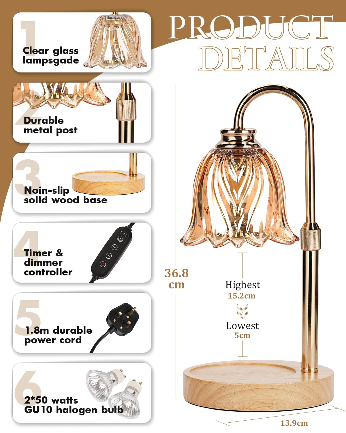 Candle Warmer Lamp with Dimmer, for Mum, Birthday Presents for Women, Candle Heater Lamp with 2 Bulbs for Scented Candle, New Home Gifts — view 5
