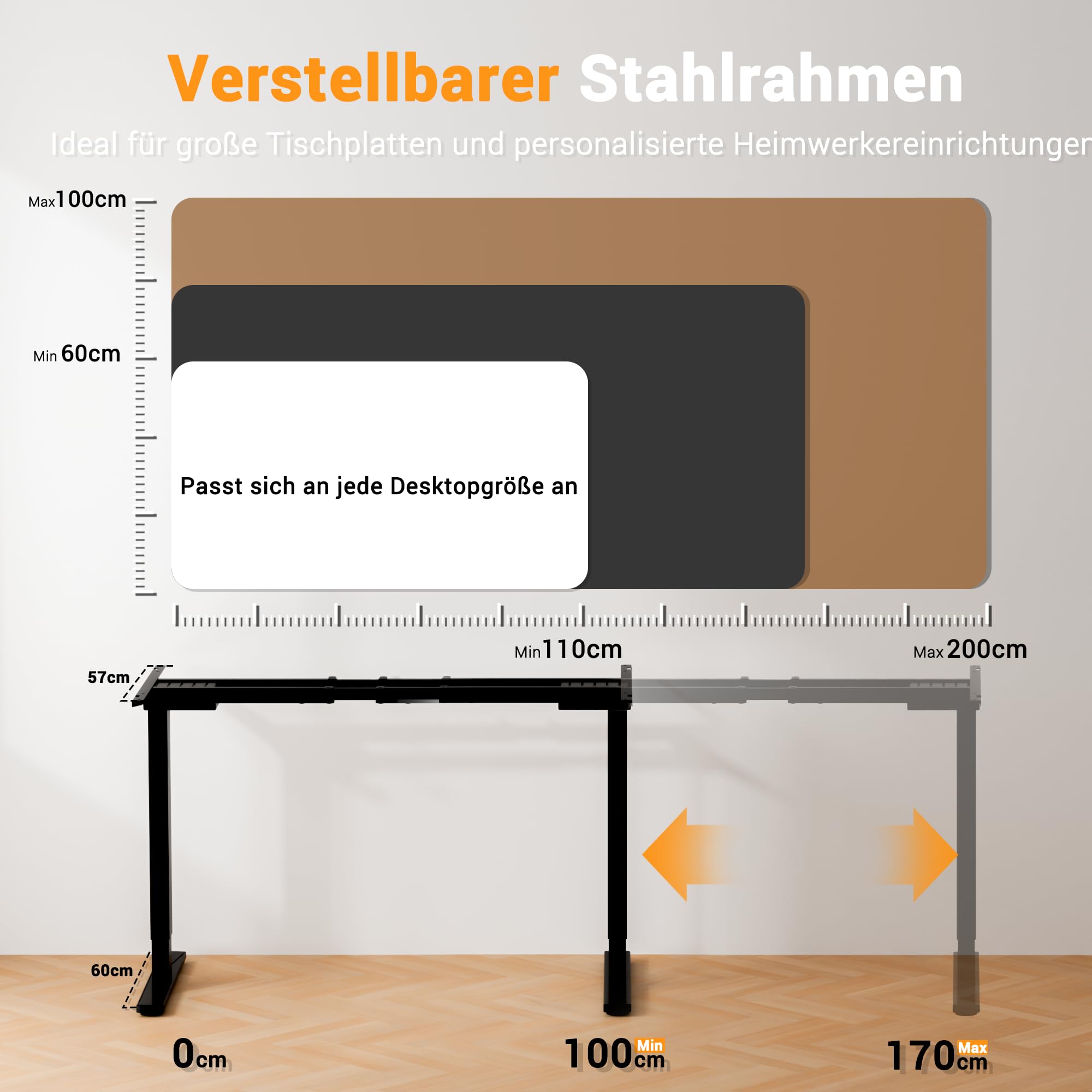 ERGOMAKER Höhenverstellbarer Gestell mit 2 starken Motoren, höhenverstellbarer Schreibtisch Gestell mit 2 Memory-Steuerung, Dualmotor Tischgestell höhenverstellbar mit 2 USB Ladeanschlüssen(schwarz)
