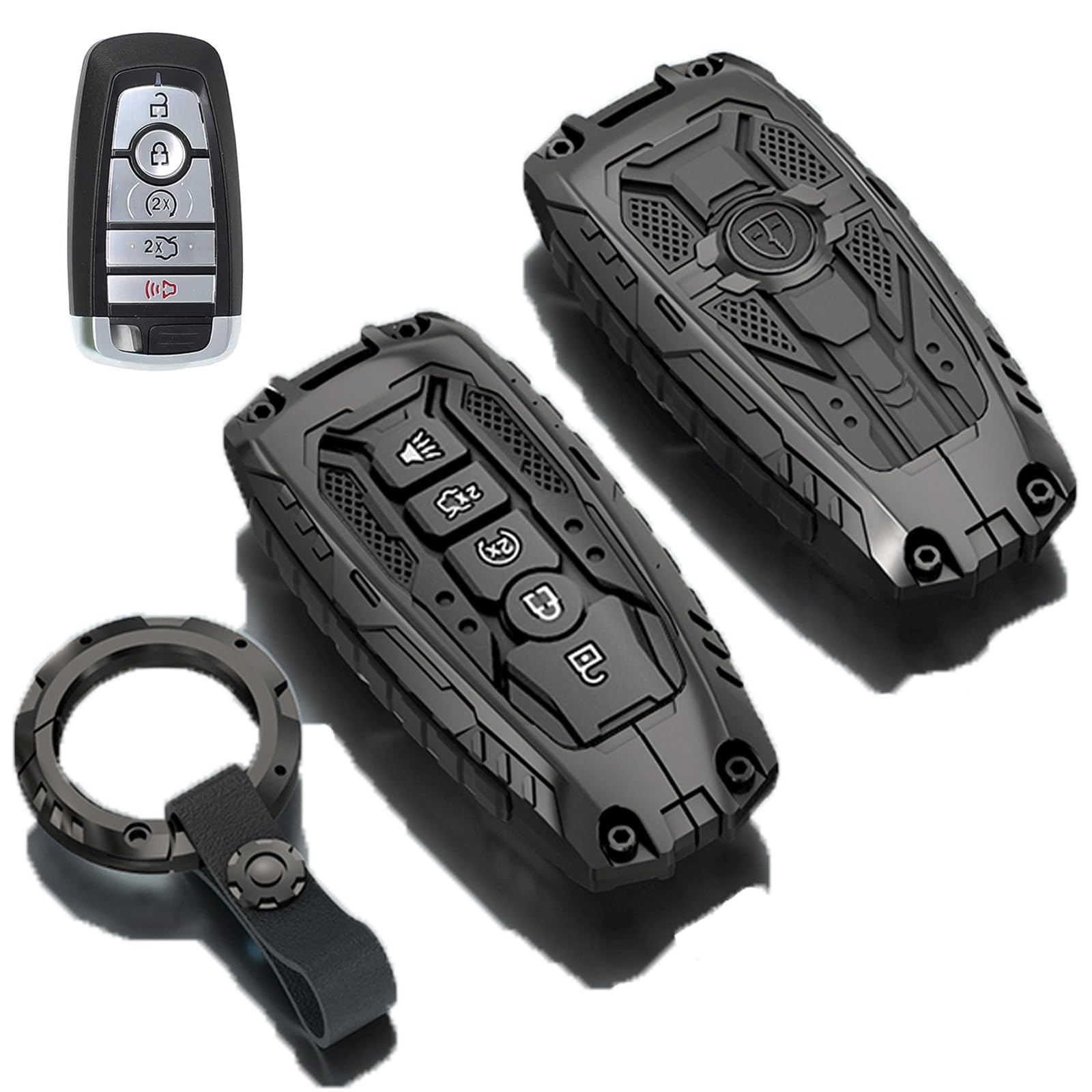 Heavy Metal Key Fob Cover for Ford,Key Fob Cover Case Protector Compatible with Ford for 2018-2024 Explorer Fusion Escape Edge Bronco F150 Maverick Mustang Accessories(A-Black)