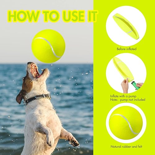 6-Pack Giant 9.5-Inch Tennis Balls For Dogs – Inflatable Large Dog Toy For Indoor/Outdoor Play & Training