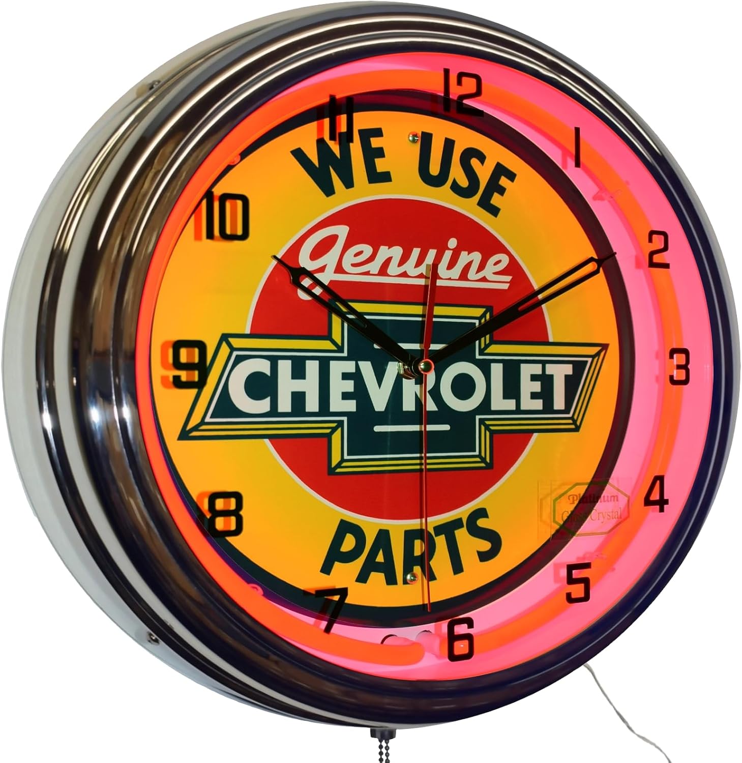 Platinum We Use Chevy Genuine Parts Sign Neon Advertising Clock Garage Decor (16") (Red)