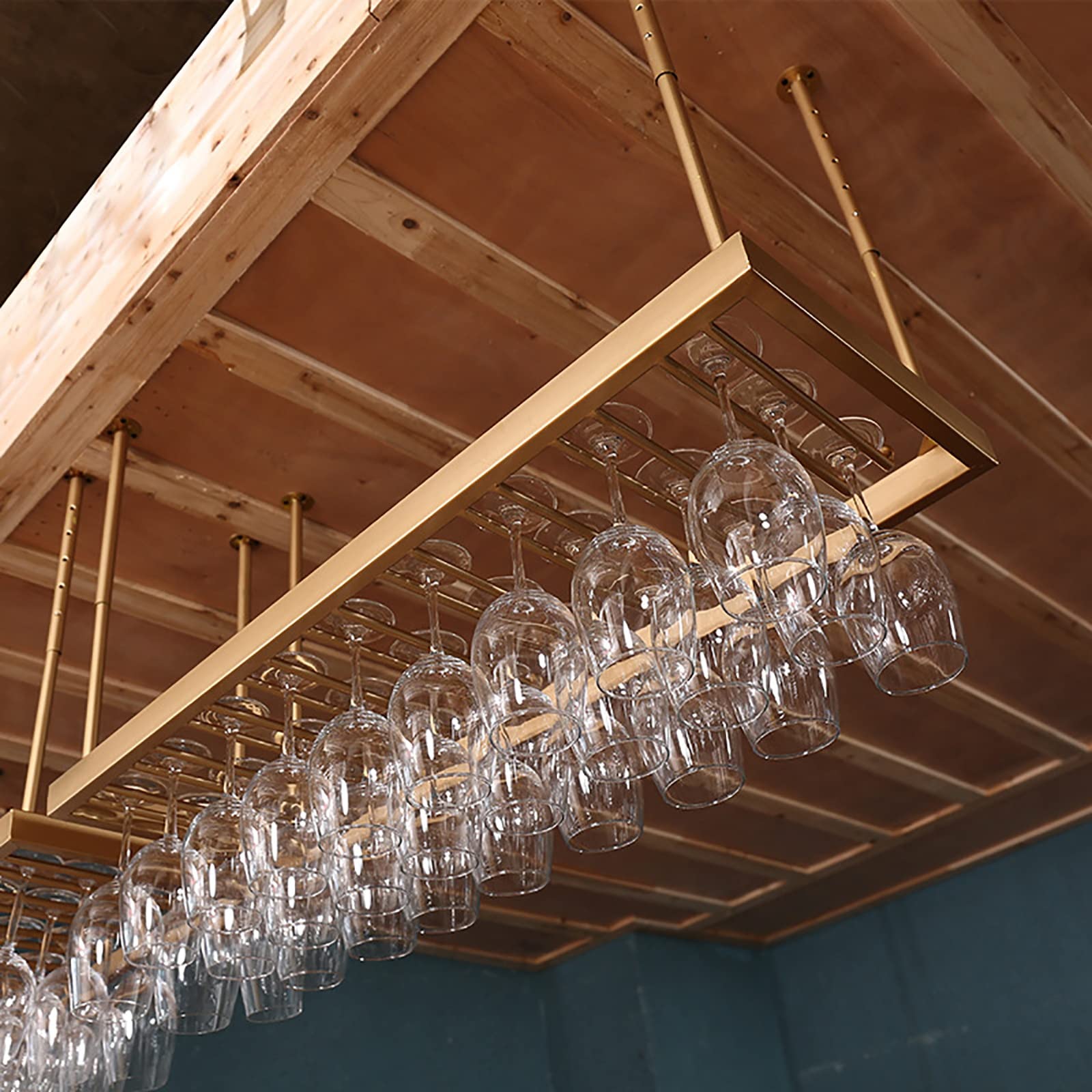 Casier à vin en métal vintage réglable avec support de verres suspendu