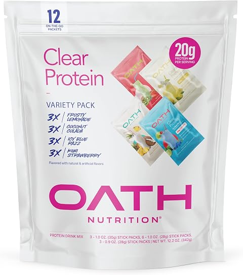 Oath Nutrition Clear Whey Isolate Protein Powder Variety Pack, 12 Pack
