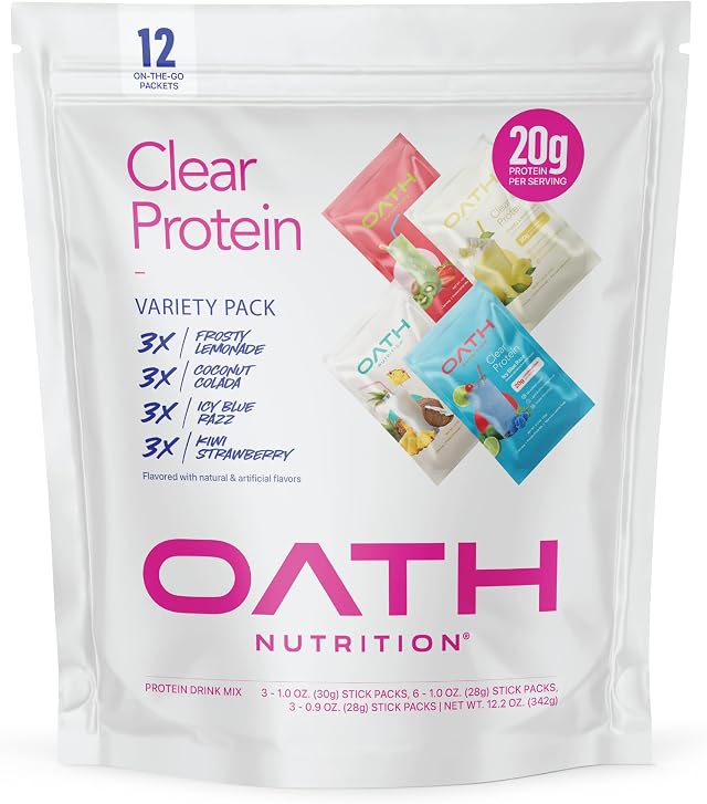 Oath Nutrition Clear Whey Isolate Protein Powder Variety Pack, 12 Pack