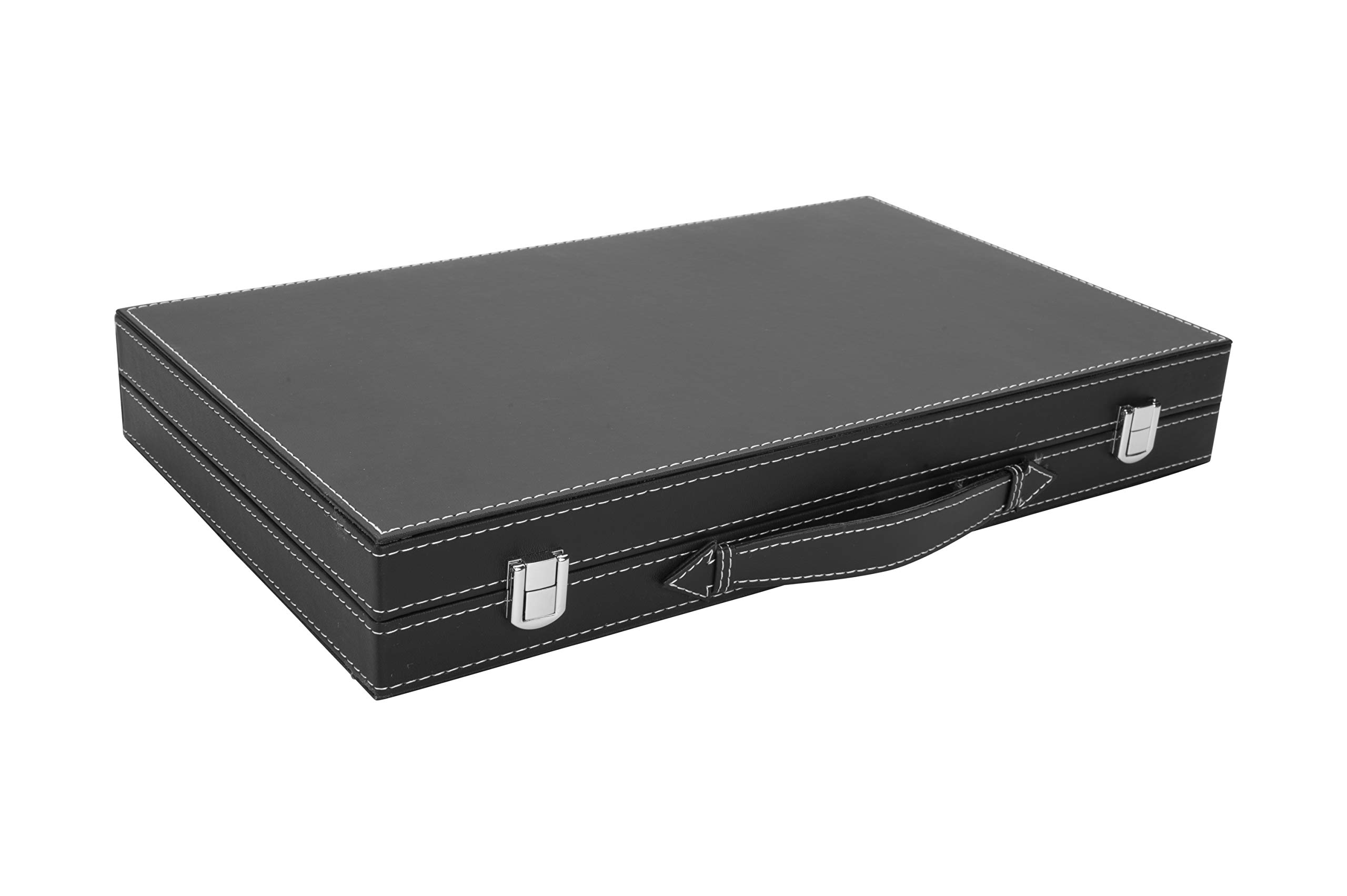 Engelhart - 250506 - Luxus Backgammon - Grau - 38 cm - 15 Zoll - Kunstleder - Filzeinlage - Perlmutt-Würfel und Spielsteine + 2 Becher - Strategie - Backgammon-Spiel