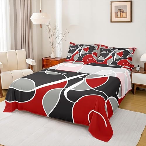 Miniatura 2 de Feelyou Juego de sábanas geométricas con círculos geométricos, sábanas para niños, sábanas a rayas con bolsillo profundo, sábana bajera ultra suave,