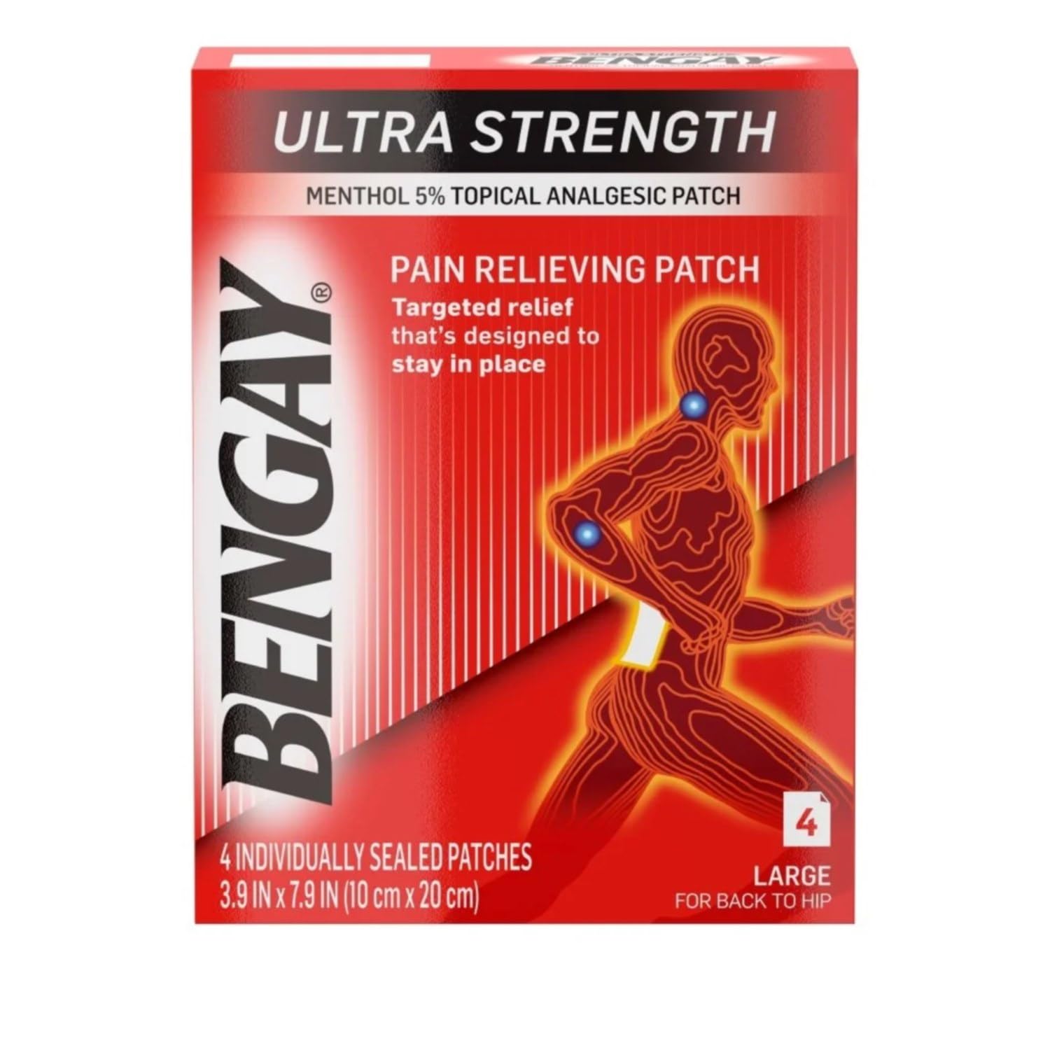 Bengay Ultra Strength, Pain Relieving Patch, Large Size, 4 Count - Buy Packs and Save (Pack of 3)