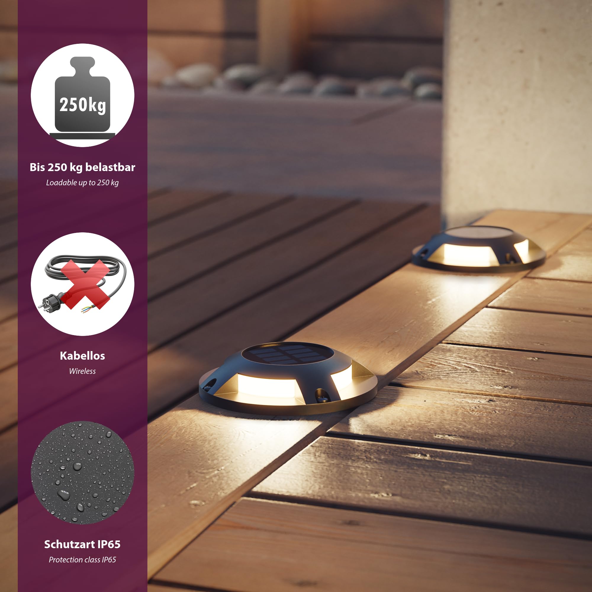 ledscom.de 8x LED Solar-Bodenleuchte BUNSO für außen, IP65, Kunststoff, rund, 120 mm Ø, warmweiß