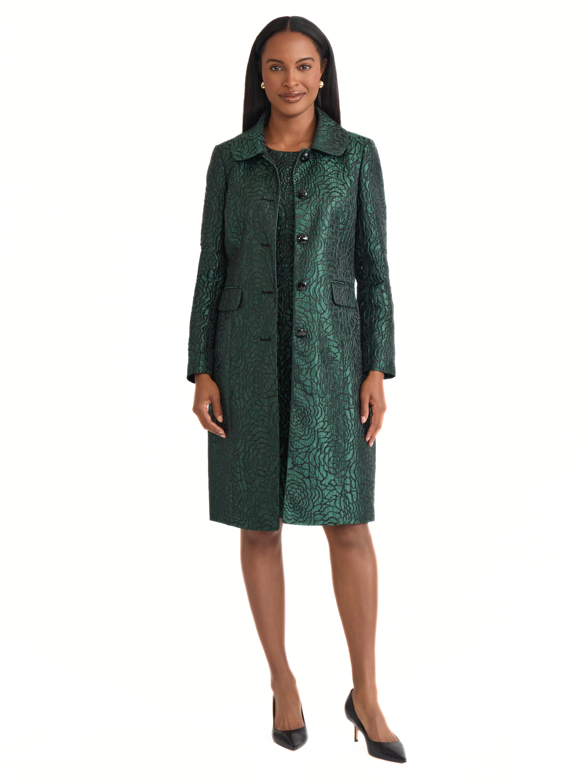Kasper Womens Button-Front Jacquard Topper