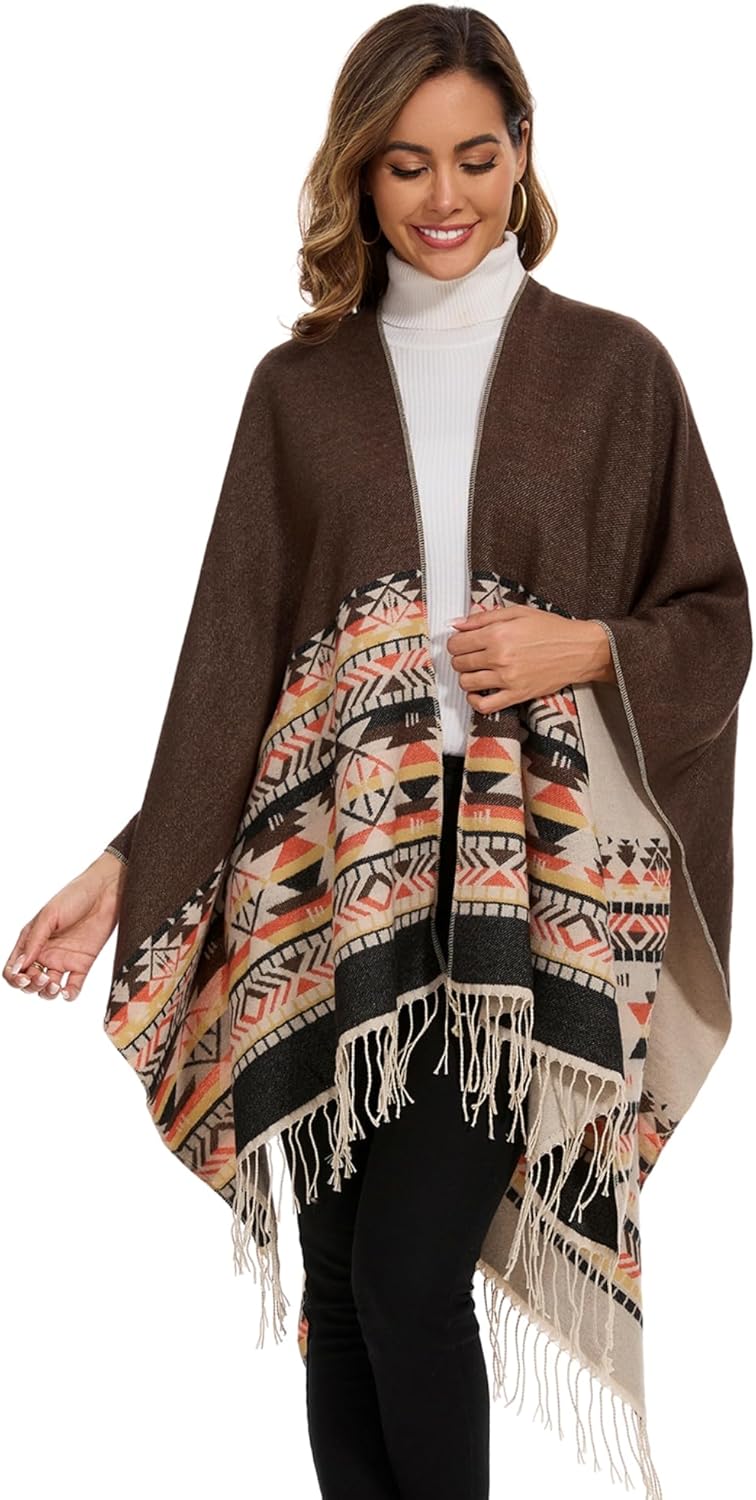 Shawl Wraps for Women, Elegant Knitted Cape Open Front Poncho Scarf Blanket Cardigan Coat for Spring, Autumn, and Winter - Image 2